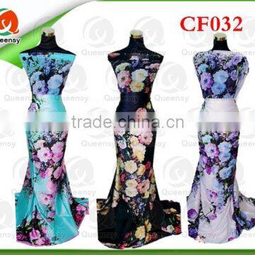 newest prined flower chiffon fabric, wholesale price chiffon for dress CF032