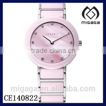 fashion PINK MOP DIAL CERAMIC WATCH FOR LADIES-Ladies Pink and Silver Ceramic Watch