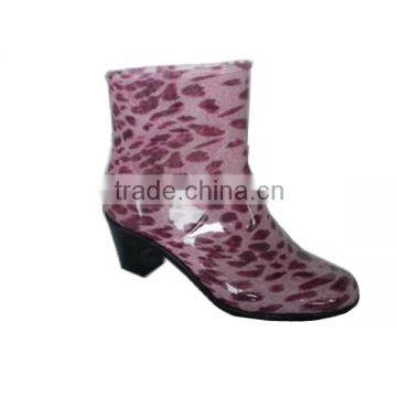 sexy leopard print PVC rain boots,women ankle boots with heel,wear-resistant inject boots