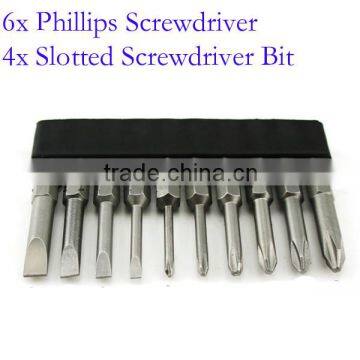 6Pcs Cross Phillips Screwdriver Bit+4pcs Slotted Screwdriver Bit Electric Screwdriver Bits 50mm Length AR-19