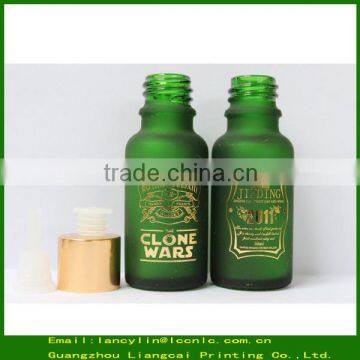 10ml green frost boston round glass bottle with hot stamping logo printing