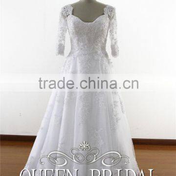 Dubai Muslim Bridal Gown 3/4 Long Sleeves Lace Wedding Dress Patterns 2016 Quality Choice Most Popular photo-2