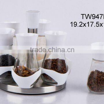 TW947B 6pcs glass spice jar set with plastic stand