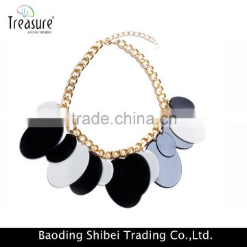 Gold plated jewelry mix color acrylic round pendant with chunky golden chain choker necklace jewelry 2016