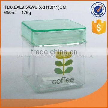 Wholesale popular square glass storage jar with decal