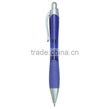 Rio Ballpoint Pen With Contoured Rubber Grip-transblue Side