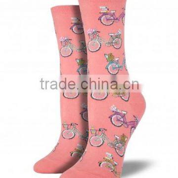 Young Girls High Fashion Design Bike Pattern Embroidery Logo Cotton Knitted Tube Socks