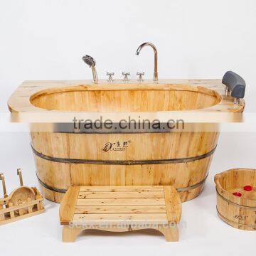 China wooden bathtub cheap wood soaking tub copper drain valve