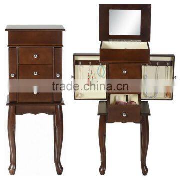 Antique Mirrored Jewelry Cabinet with Drawers and Legs and Doors