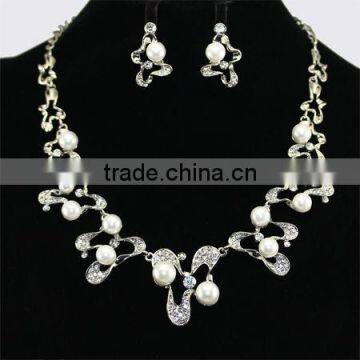 White Pearl Silver Diamond Party Jewelry Necklaces Set KSHLXL-13