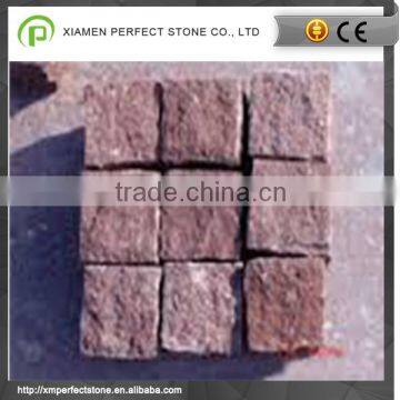 natural split surface red porphyry stone pavement cubes