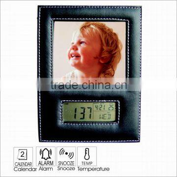 Indoor weather station with PU leather photo frame