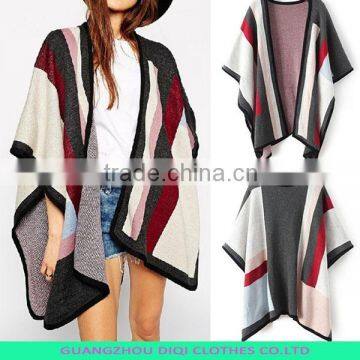 Women Cardigan Fashion Ladies Colorful Stripe Knit Poncho Sweater