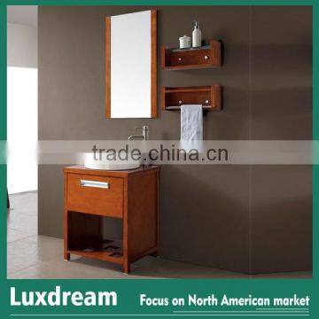 Slim cherry bathroom vanity with solid oak wood legs