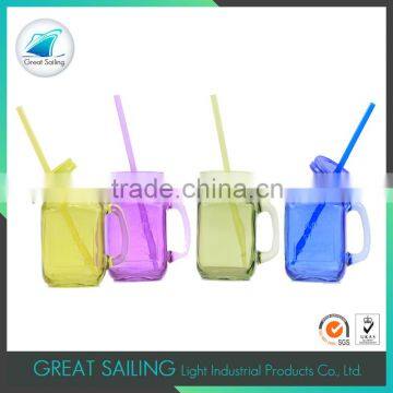 color glass mason jars with colour lid and straw