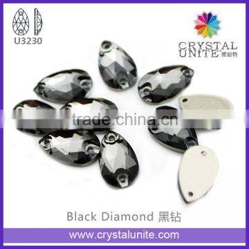 Free Sample Black Diamond Sew on Rhinestones Pear Shape Stones