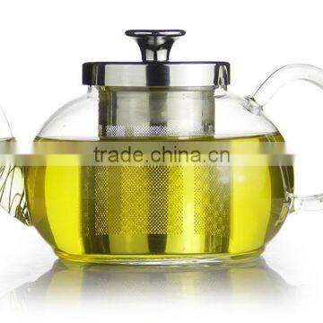 clear glass teapot with stainless steel filter