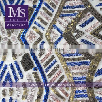 Latest sequins glitter mesh embroidery sequins lace fabric on wholesale