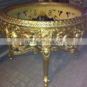 Round gold entrance table with marble top