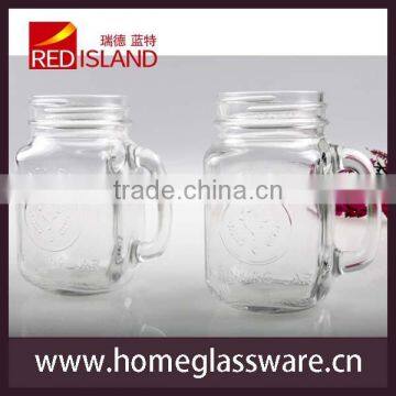 transparent square glass manson jar with handle and straw