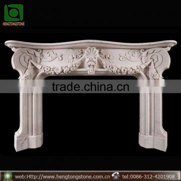 White Marble French Fireplace Mantel with Flower Carving