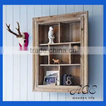 Rustic Solid Wood Display Shelf Antique Look Multi Section Shelf Unit