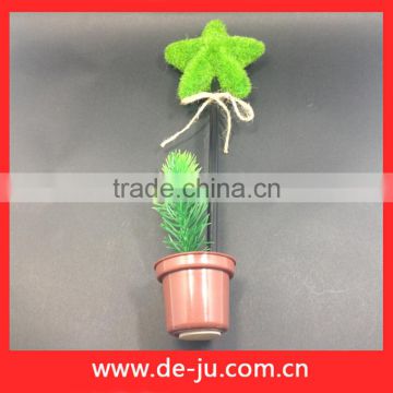 Green plant with brown flowerpot design plastic flower pen