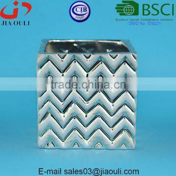 New Design Electric Plating Copper and Light Gold Geometry Patterned Square Ceramic Planter Pot photo-4
