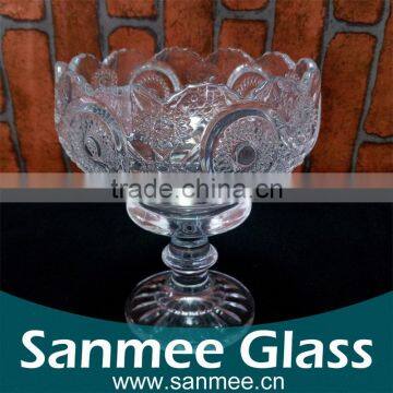 Sun Flower Embossed Crystal Glass Goblet Candy Bowl