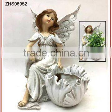 New Mini Popular Art Garden Decor Wholesale Polyresin Fairy Angel Butterfly Wings Costume Figurines With Planter Flower Pot photo-2