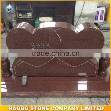 India red granite double heart tombstone/monument for couple