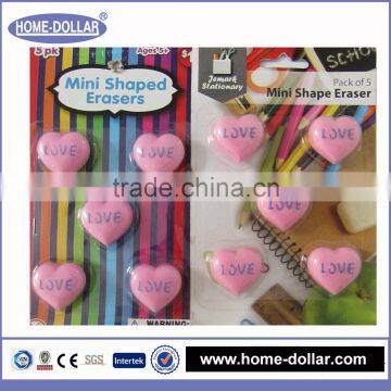 valentine's day love shape excellent quality low price custom novelty heart type eraser for kids