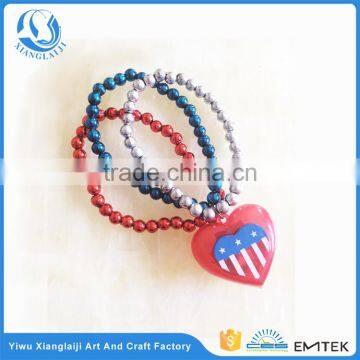 4th of July flashing heart pendant beads bracelet