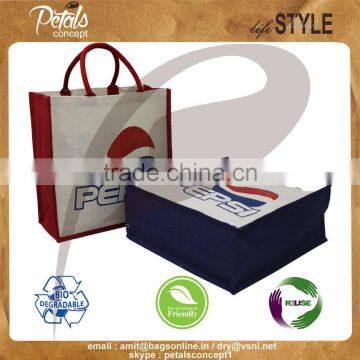 Customized Log Baranded Jute Fabric Tote Bag With Two Color Logo Print 2 Side With Padded Rope Handle photo-5
