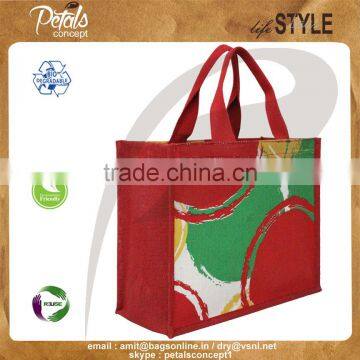 PP Laminated Jute Tote Bag With Web Handle & With Three Color Front & Back Print photo-2