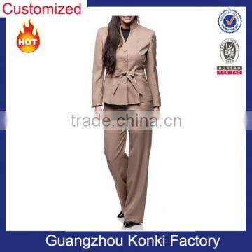 3-botton Belted Twill Pant Suit