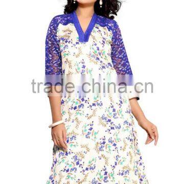 Flower Design Jute Silk Styles Kurtis/western kurti designs/latest long kurti designs/lady kurti/08