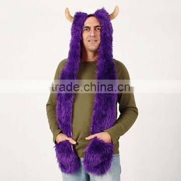 Faux Fur Adult Beanies Plush Animal Head Hat Scarf Glove photo-2