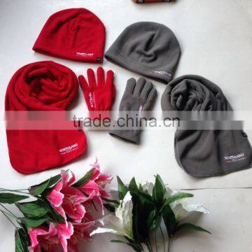 Men &women Windproof Black Color Polar Fleece Winter Scarf Hat Gloves Sets Factory photo-4