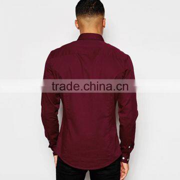 Mens Skinny High-end Shirt In Burgundy Twill Dri Fit Shirt photo-2