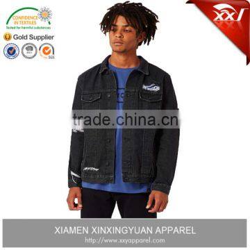 Men clothing black distressed denim latest design fashionable life jacket