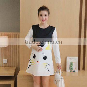 New dress style 2017 spring women one piece dress with cat pattern plus size print maternity dress