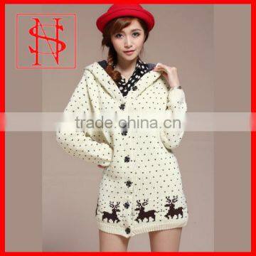 Women reindeer pattern long cardigan christmas sweater wholesaler