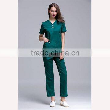 2016 New Arrival Women Short Sleeve Medical Scrub Uniforms Set Beauty Spa Working Clothes Two Plastic Buttons At Centre photo-2