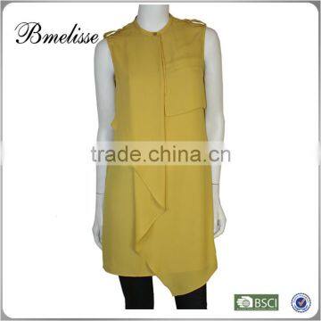 2014-2015 new design dress shirt custom made summer dress lady yellow style