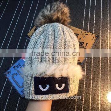Brand Design Winter Knit Thicken Hat Monster With Faux Fur Poms With Super Quality photo-2