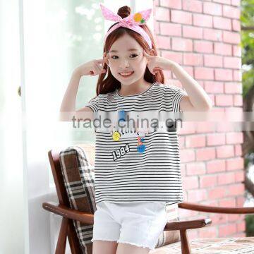 S17602A Girls Stripe T-shirt Kids Short Sleeve Striped Tops