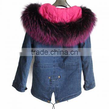 Myfur Genuine Raccoon Fur Trimmed Hood Ladies Jeans Parka Factory Wholesale photo-6