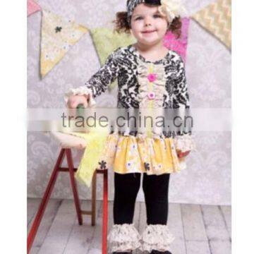 Hot Sale baby Girls Sets Fall Cotton Ruffle Outfits Boutique High Quality Floral Printed Clothing