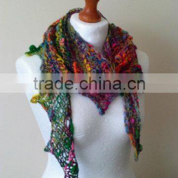 Funky Handknit Scarf - Knit Scarf - Handspun Scarf - Scarf - Bohemian - Fairy - Romantic - Hippie - Colourful Scarf photo-2